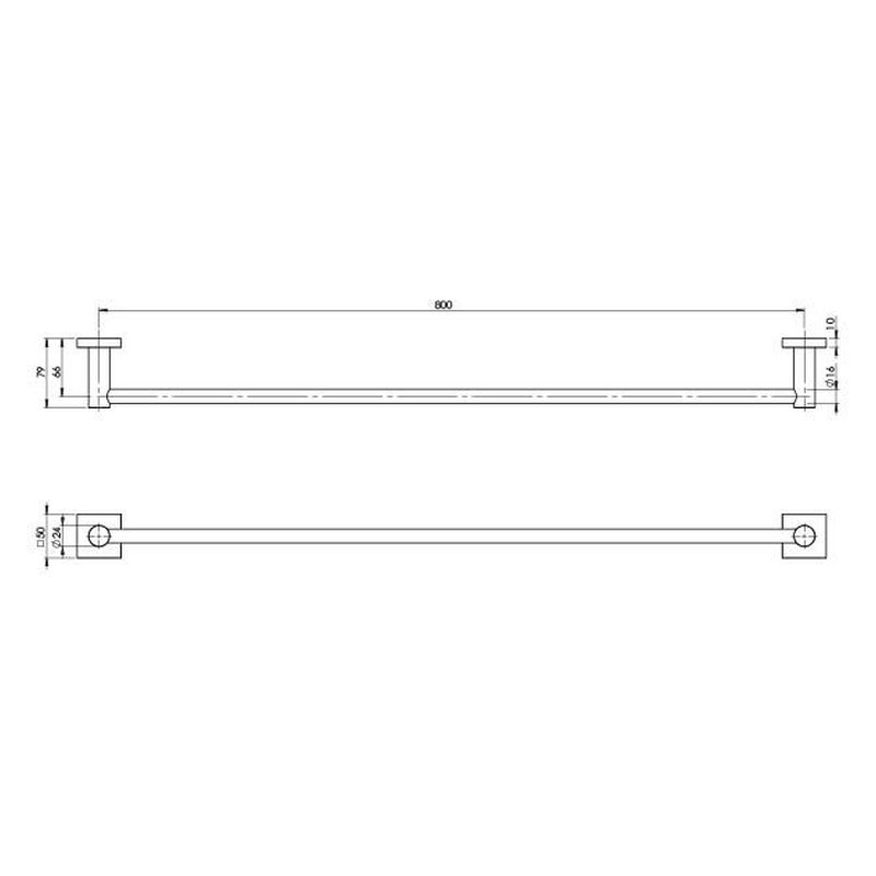 Radii Single Towel Rail 800mm Square Plate - Chrome