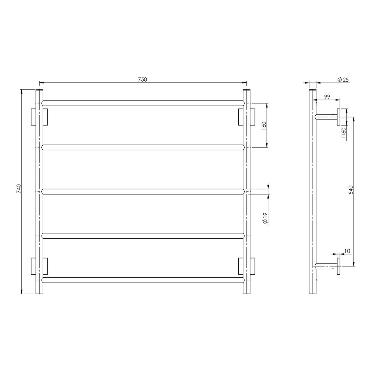 Radii Towel Ladder 750 x 740mm Square Plate