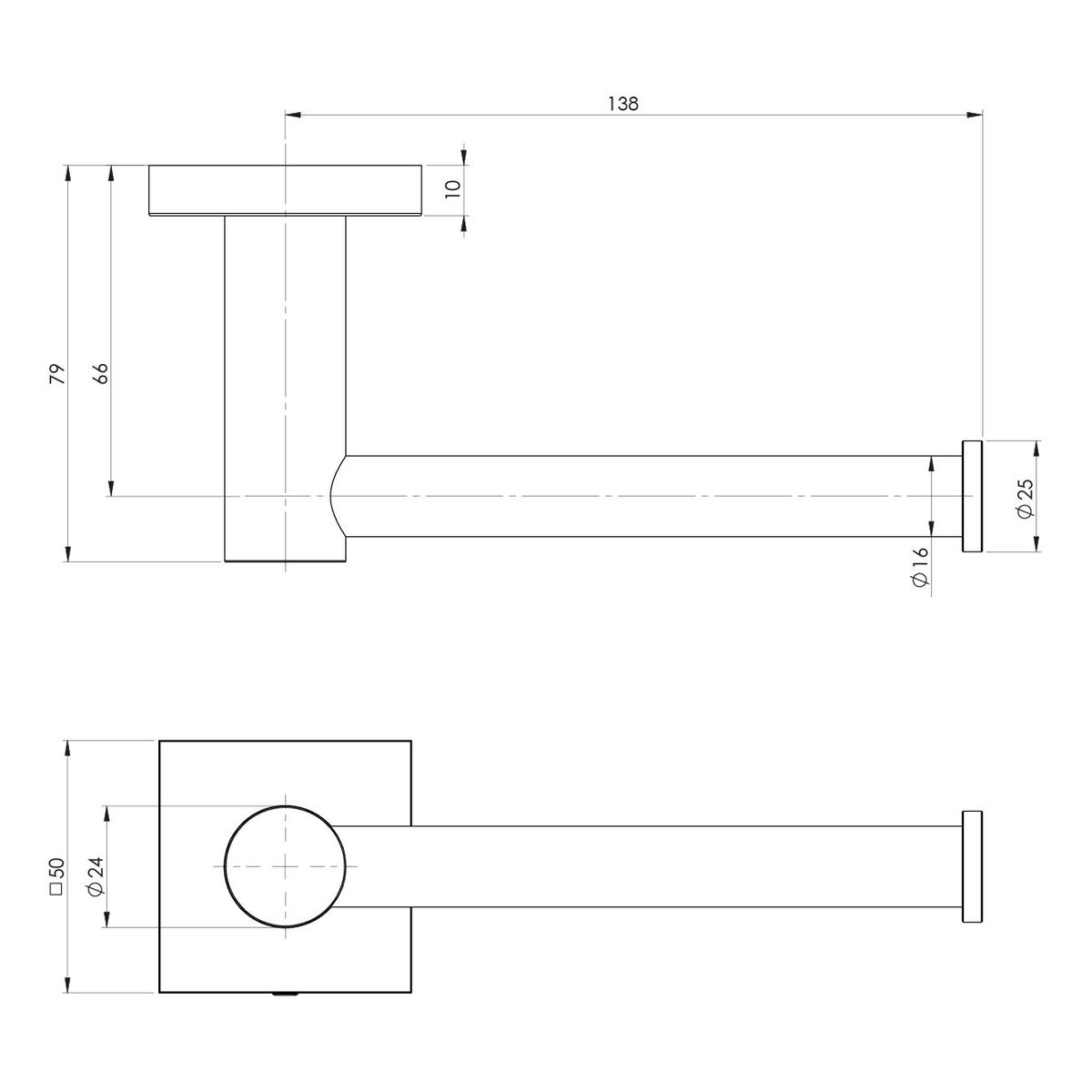 Radii Toilet Roll Holder Square Plate - Brushed Carbon