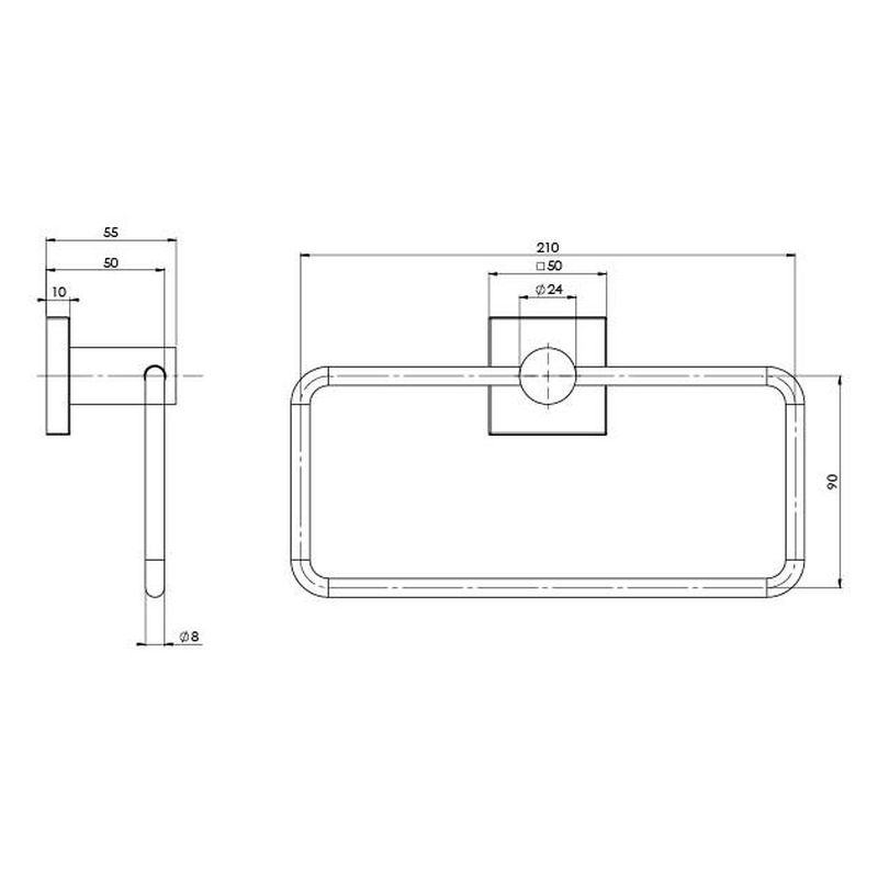 Radii Hand Towel Holder Square Plate - Chrome