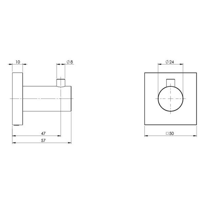 Radii Robe Hook Square Plate - Chrome