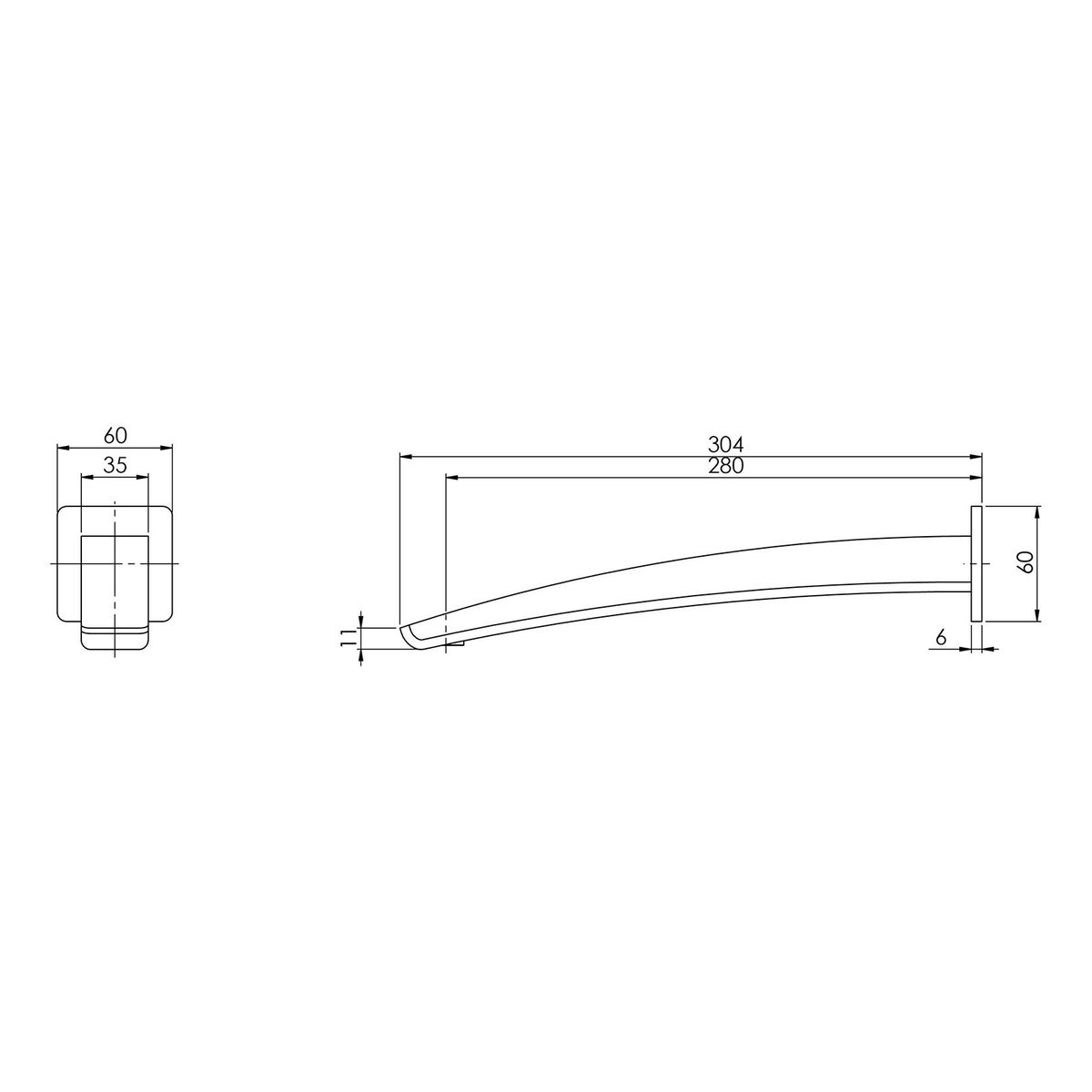 Rush Wall Bath Outlet 280mm - Chrome