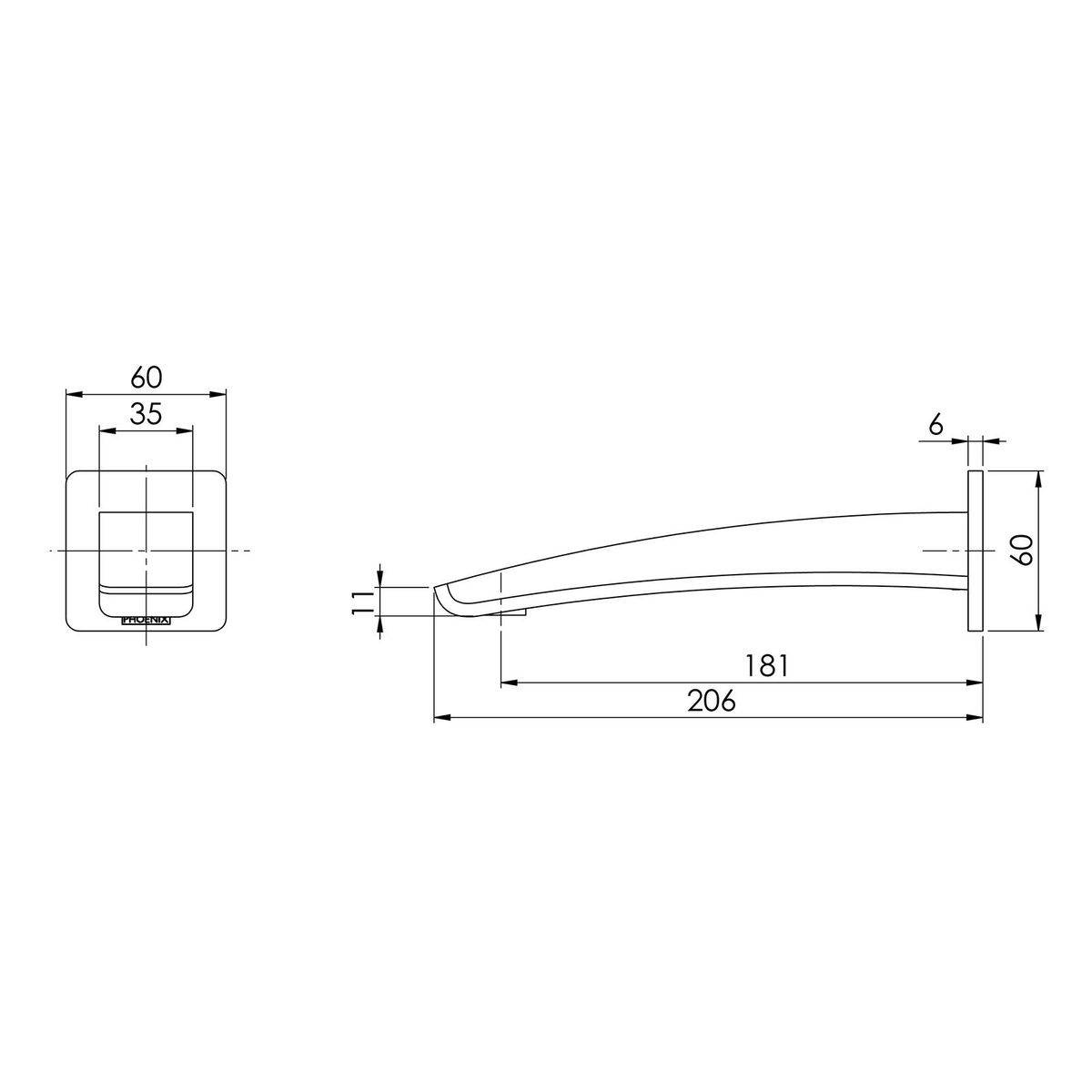 Rush Wall Basin Outlet 180mm - Matte Black