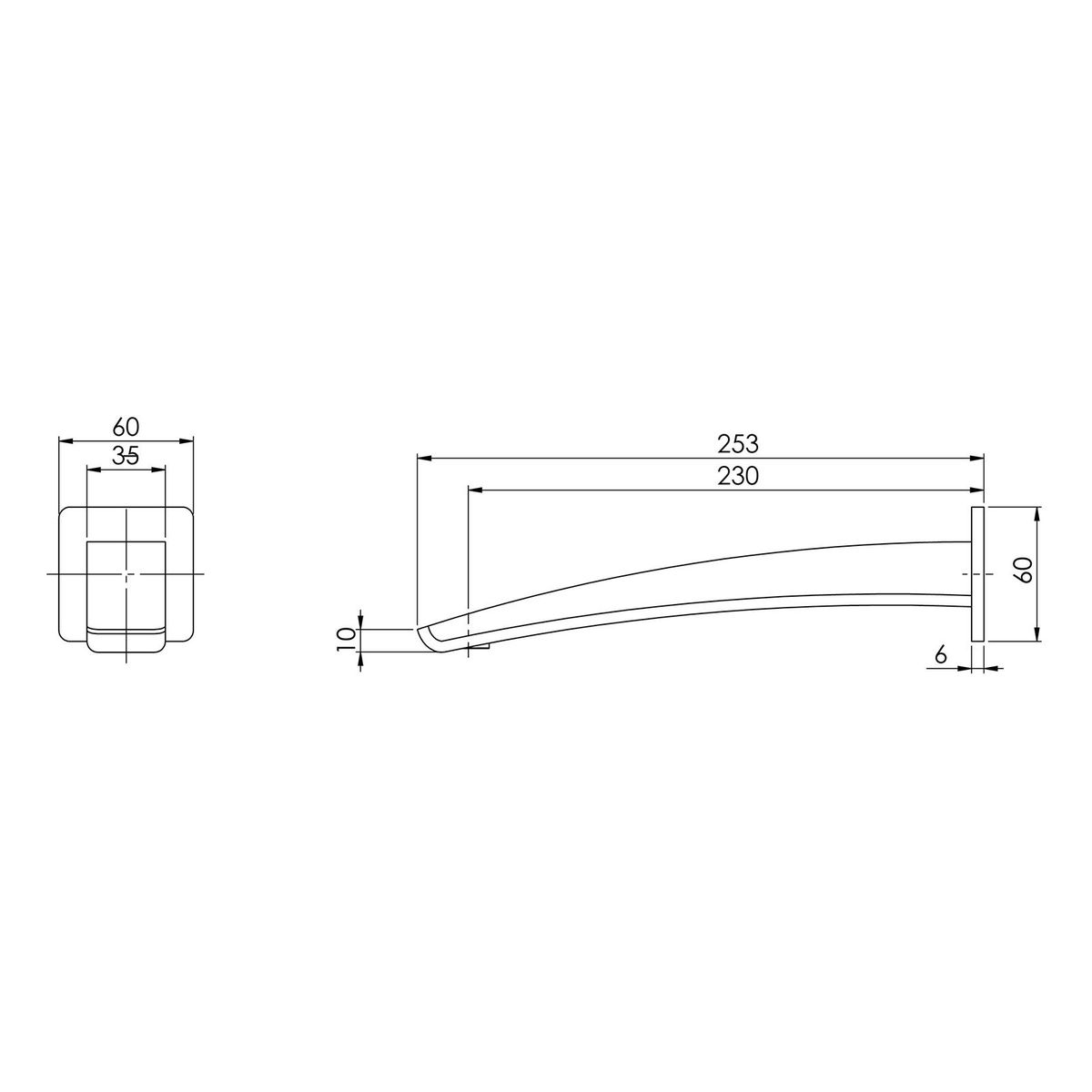 Rush Wall Basin Outlet 230mm - Brushed Nickel