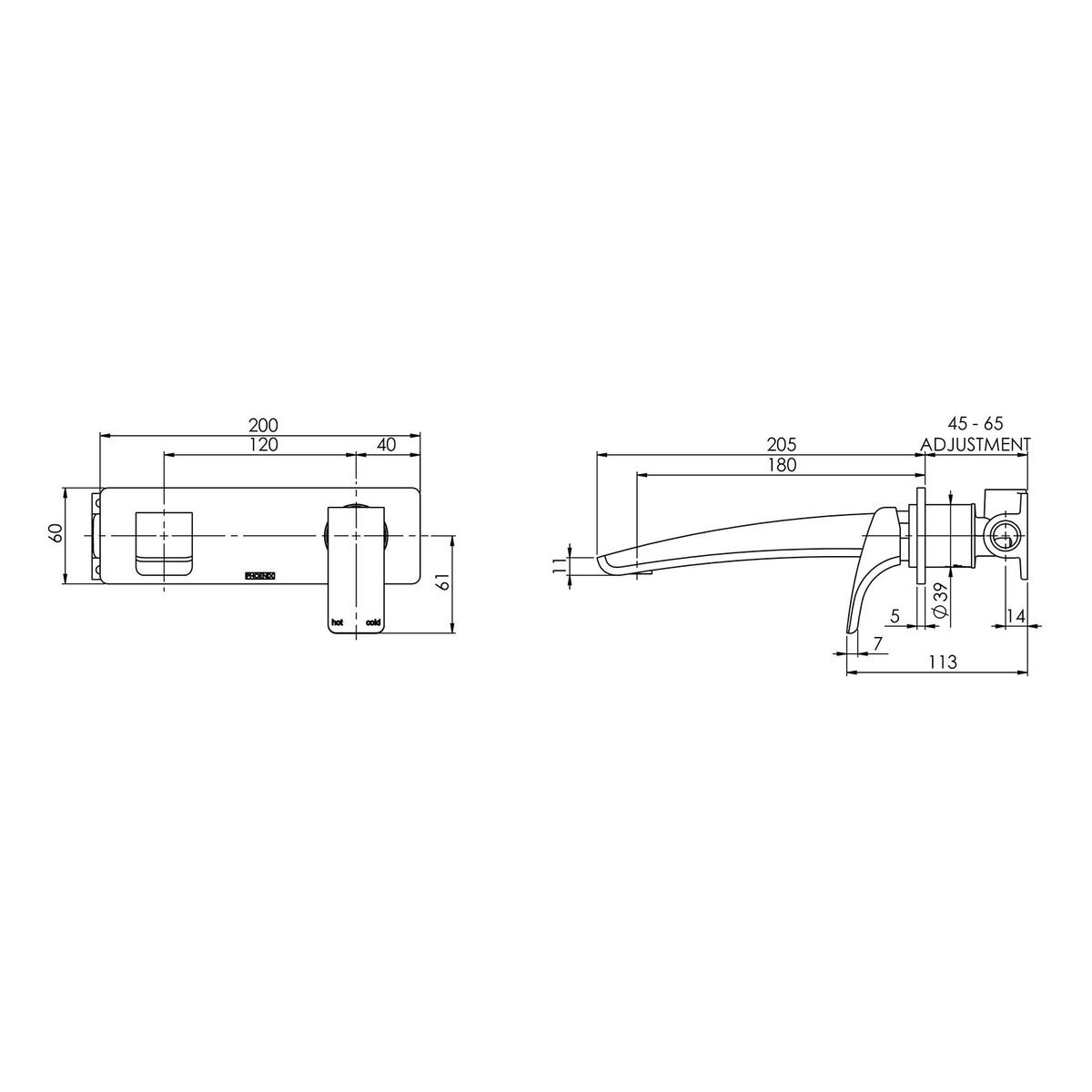 Rush Wall Bath Mixer Set 180mm - Matte Black