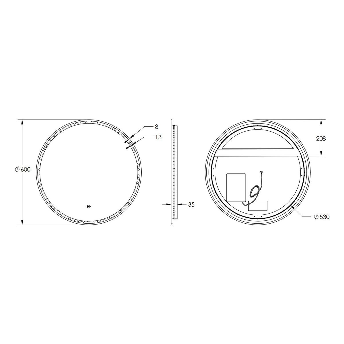 Sphere 600 LED Mirror with Portable Magnifier - Frameless