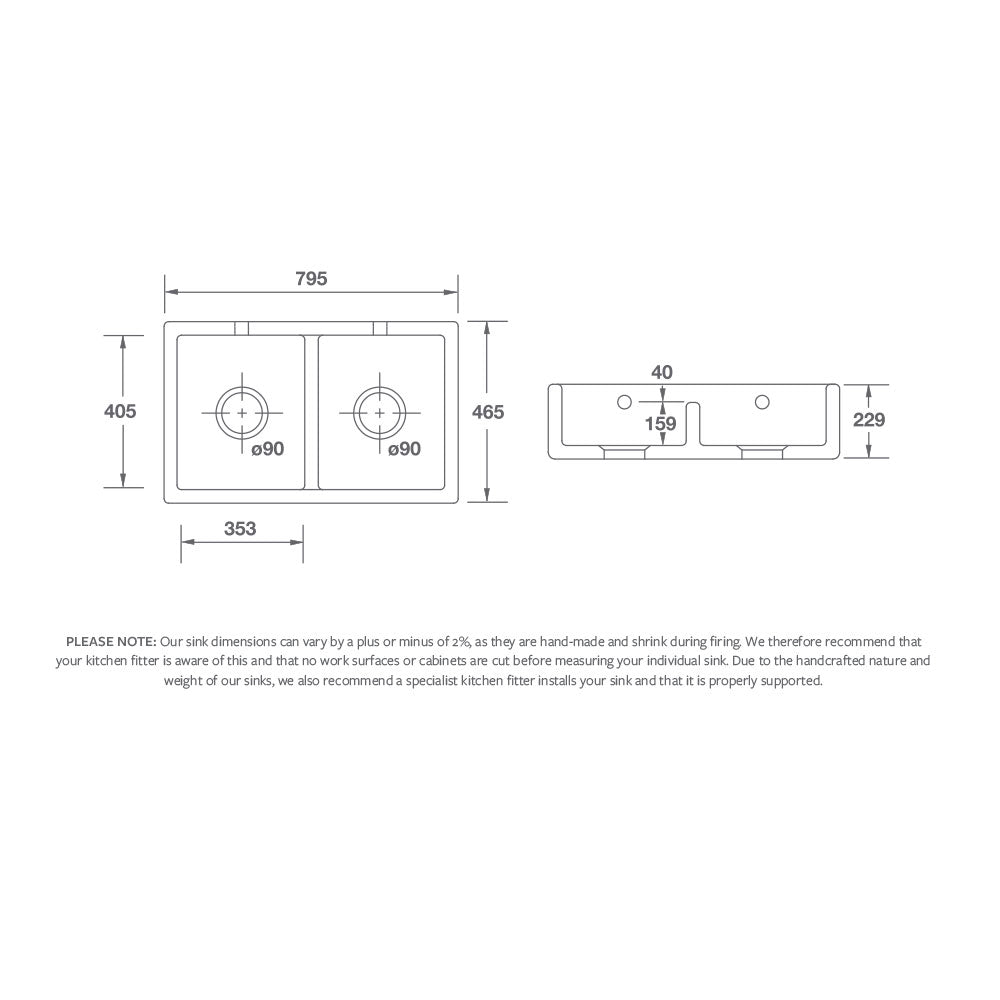 Shaws Shaker Double 800 Sink