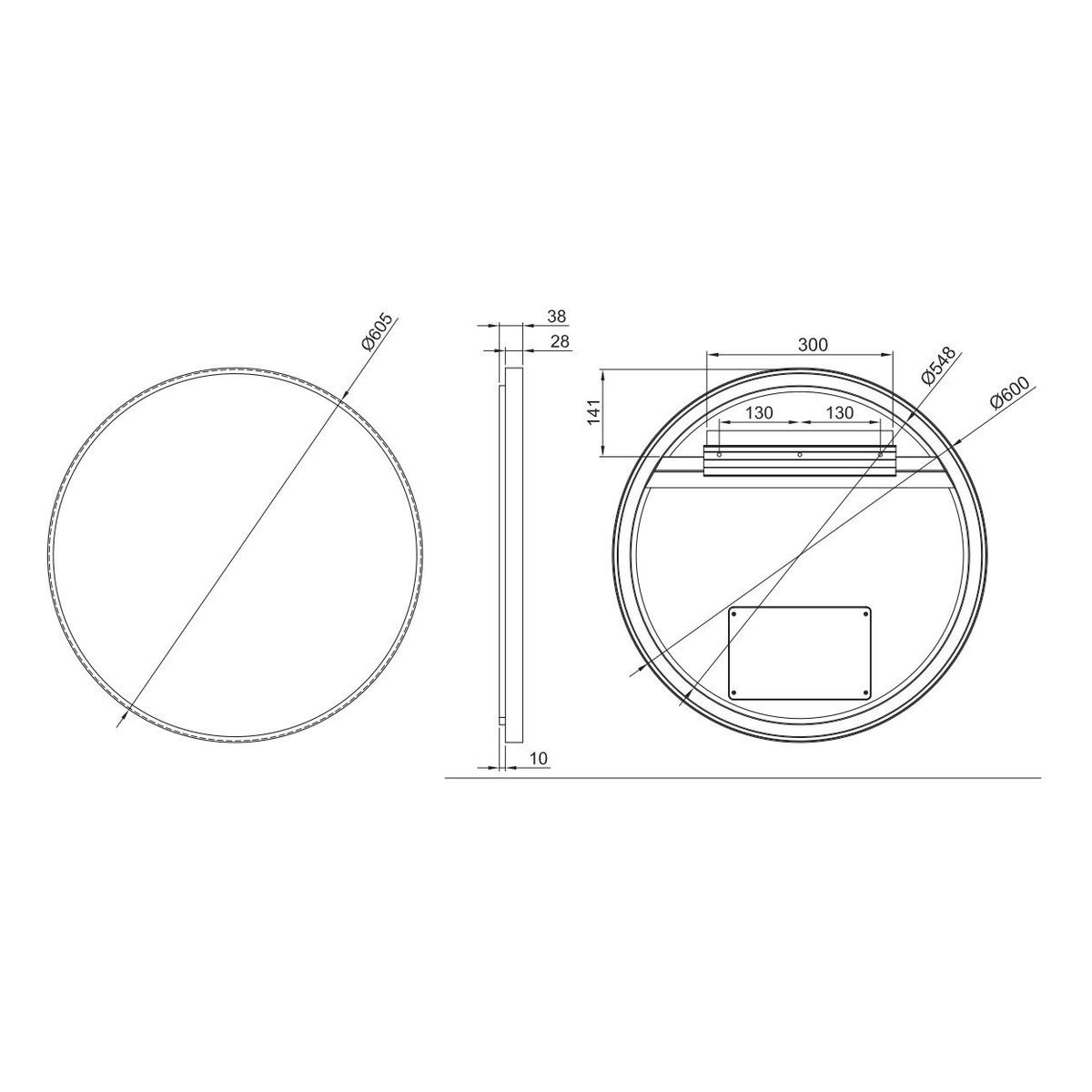 S-Series 600 Bespoke LED Mirror - Brits Nickel, 605 x 605mm