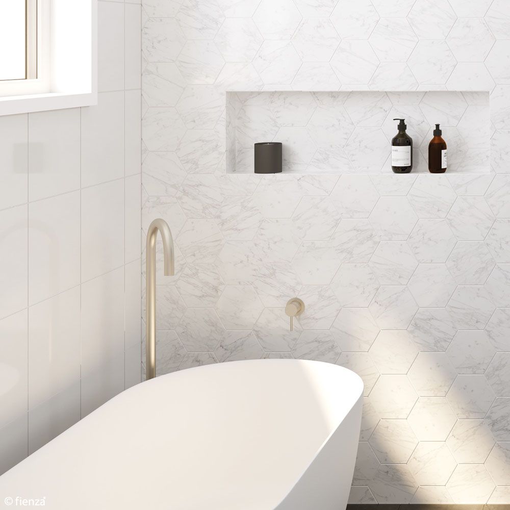 Kaya Floor Mounted Bath Outlet, Brushed Nickel