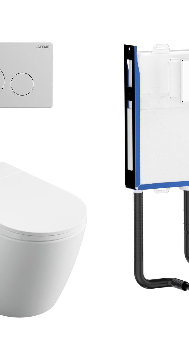 Crawford Inwall Cistern Floor Pan Smart Toilet With Brushed Nickel Flush Plate