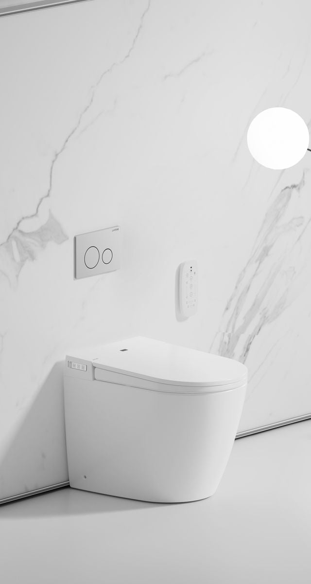 Crawford Inwall Cistern Floor Pan Smart Toilet With Brushed Nickel Flush Plate
