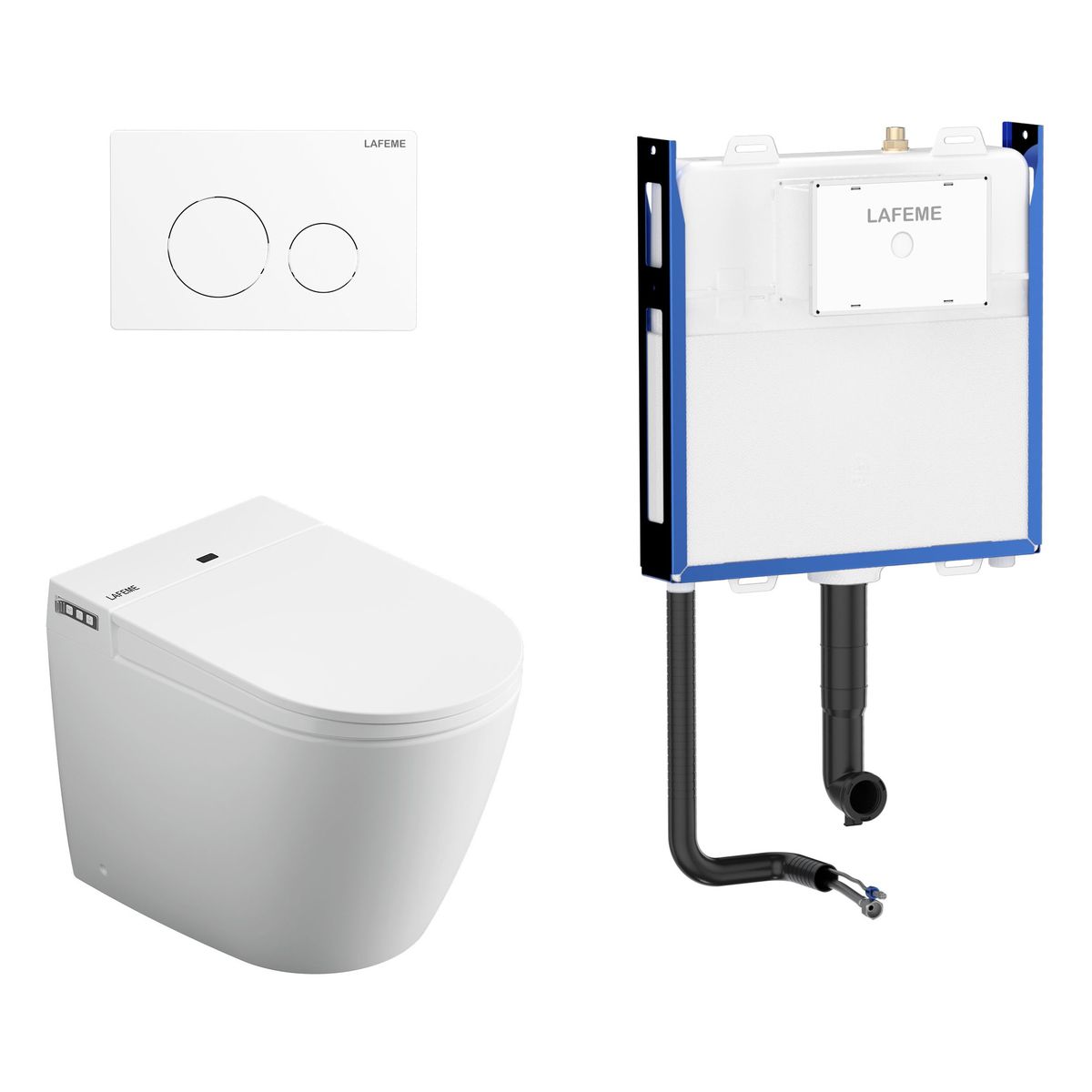 Crawford Inwall Cistern Floor Pan Smart Toilet With Matte White Flush Plate