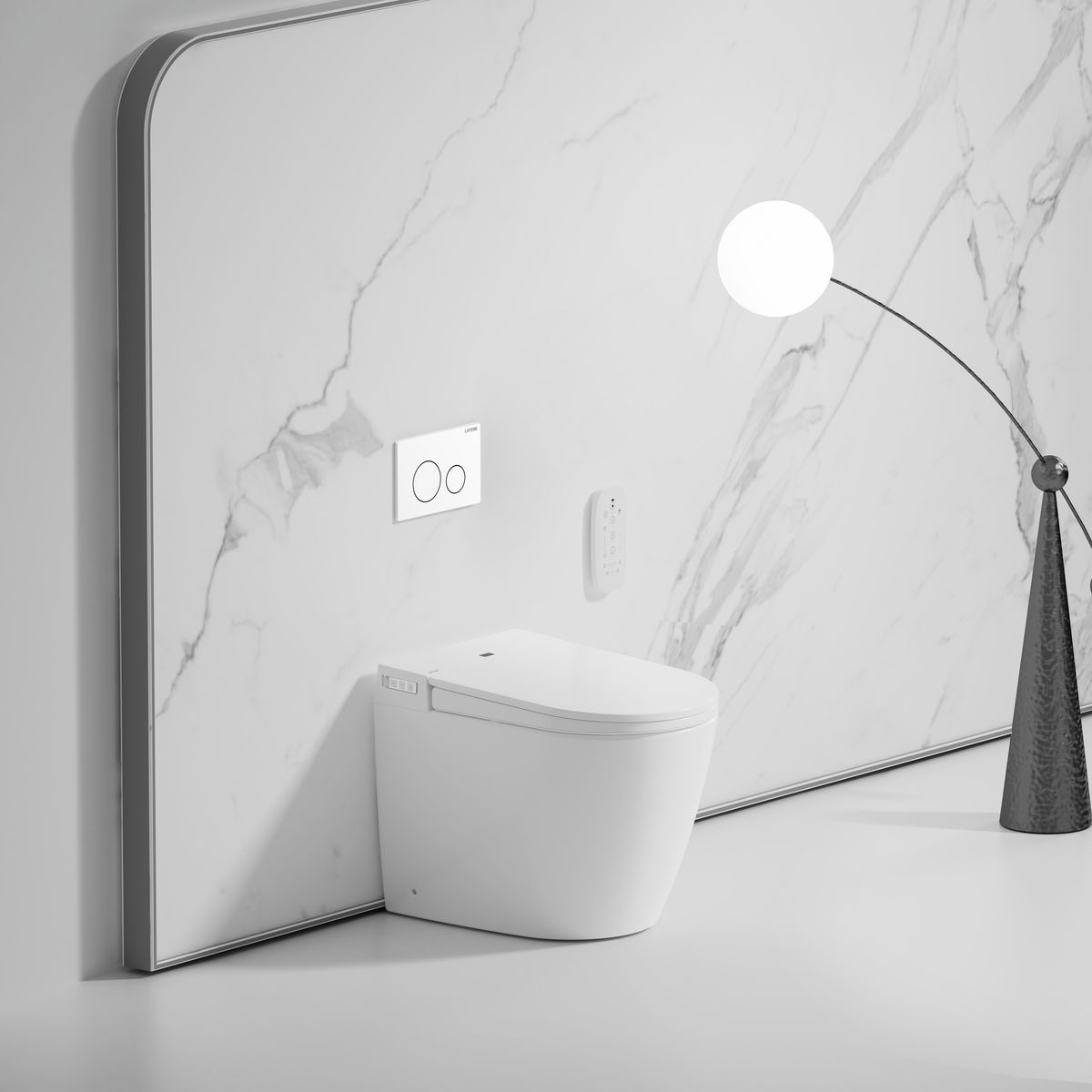 Crawford Inwall Cistern Floor Pan Smart Toilet With Matte White Flush Plate