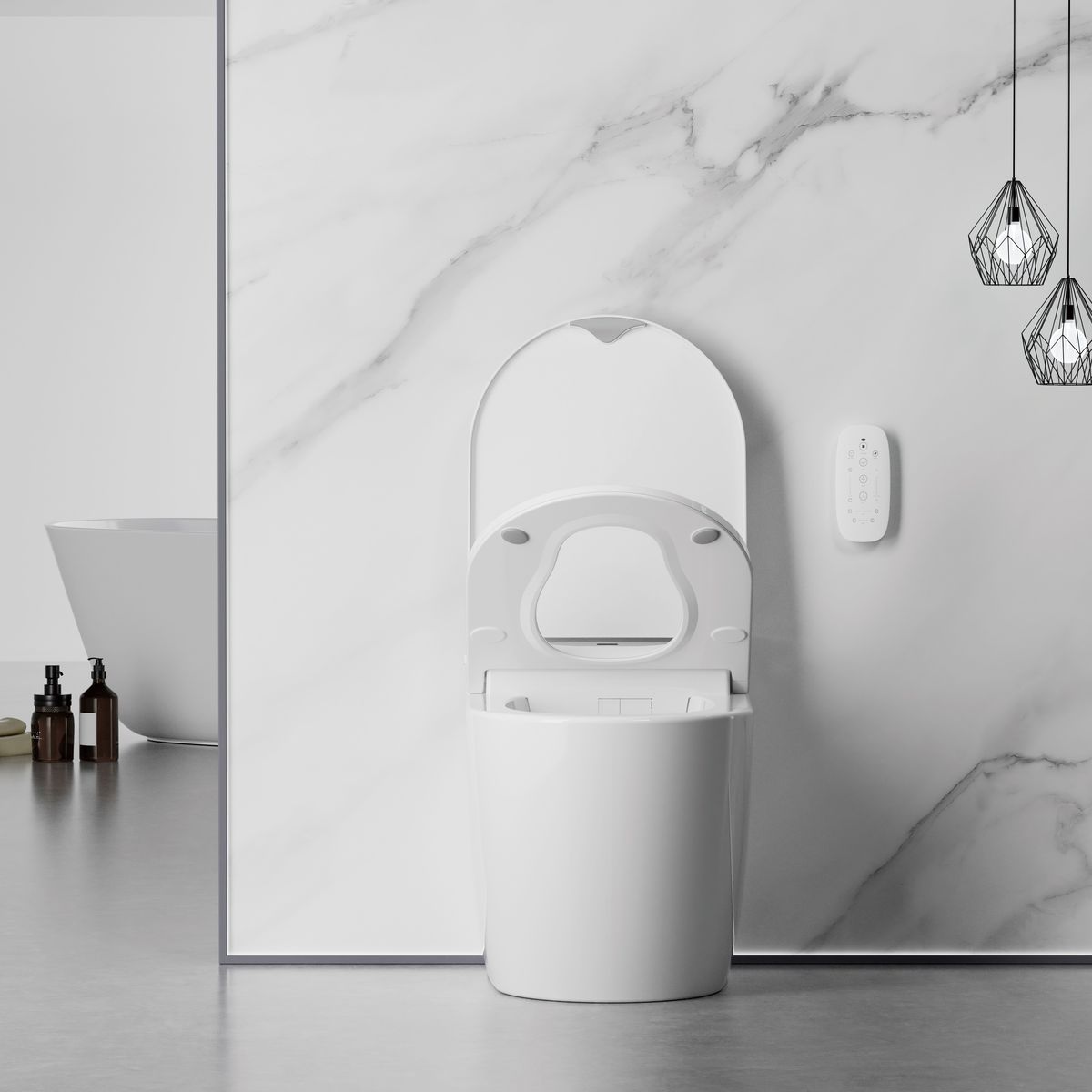 Crawford Inwall Cistern Floor Pan Smart Toilet With Matte Black Flush Plate