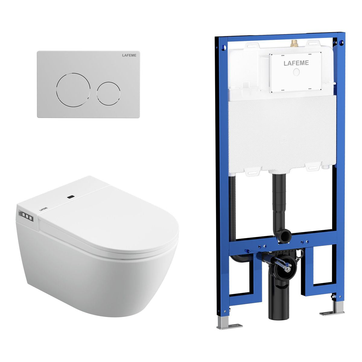 Sesto Inwall Cistern Wall Hung Smart Toilet With Brushed Nickel Flush Plate