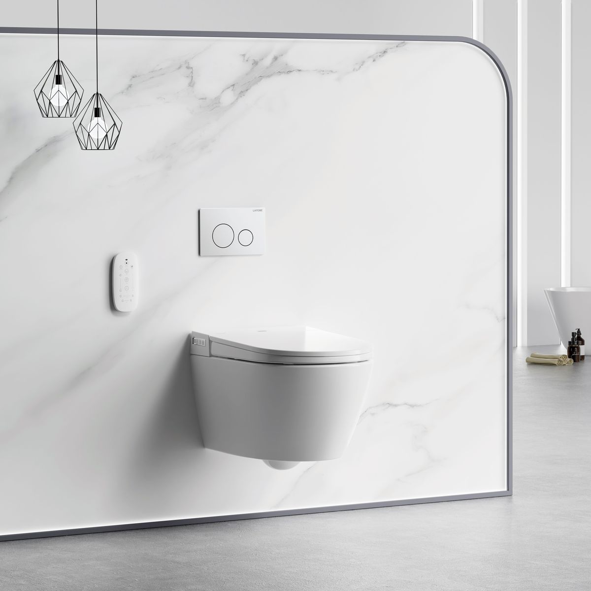 Sesto Inwall Cistern Wall Hung Smart Toilet With Brushed Nickel Flush Plate