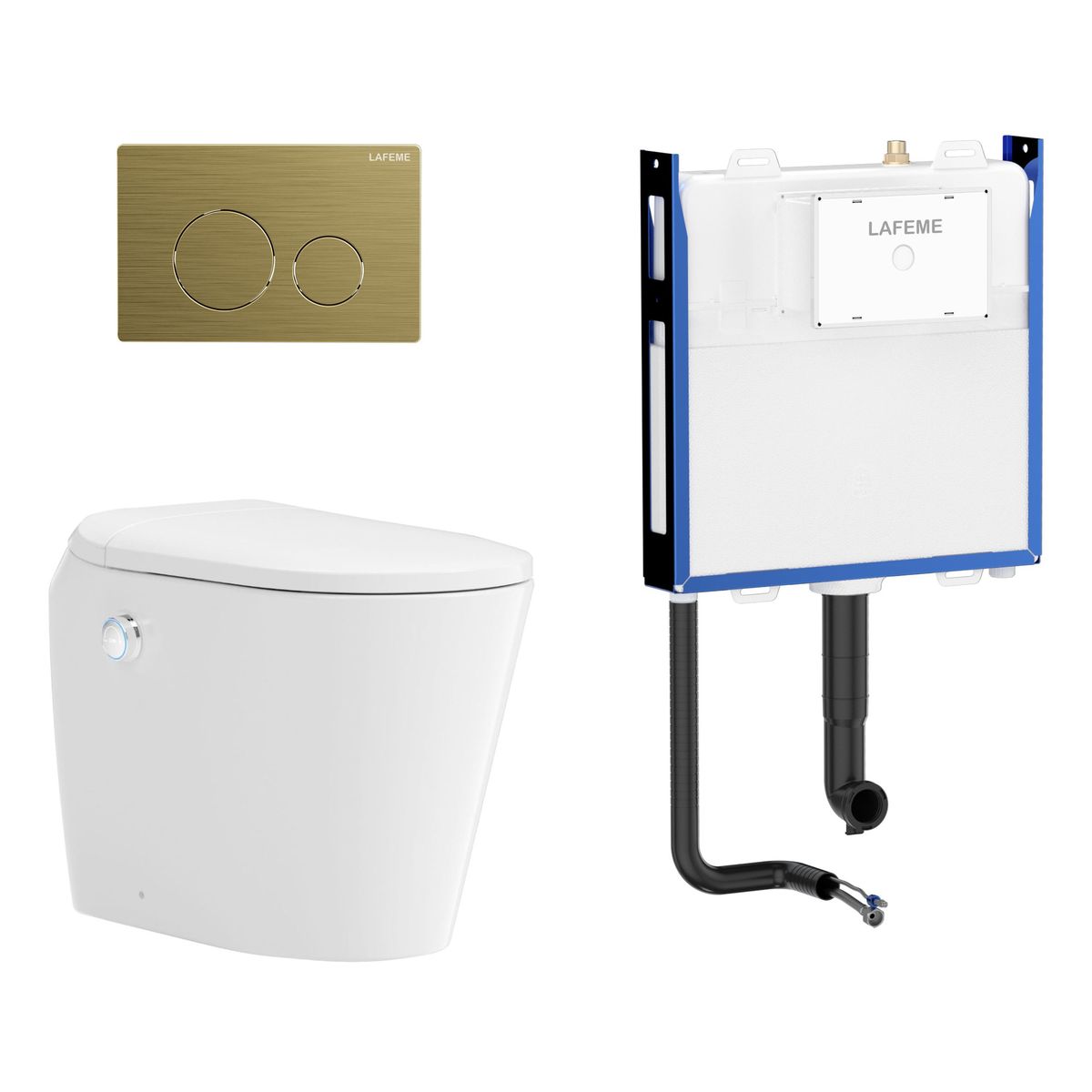 Autolux Inwall Cistern Floor Pan Smart Toilet With Brushed Gold Flush Plate