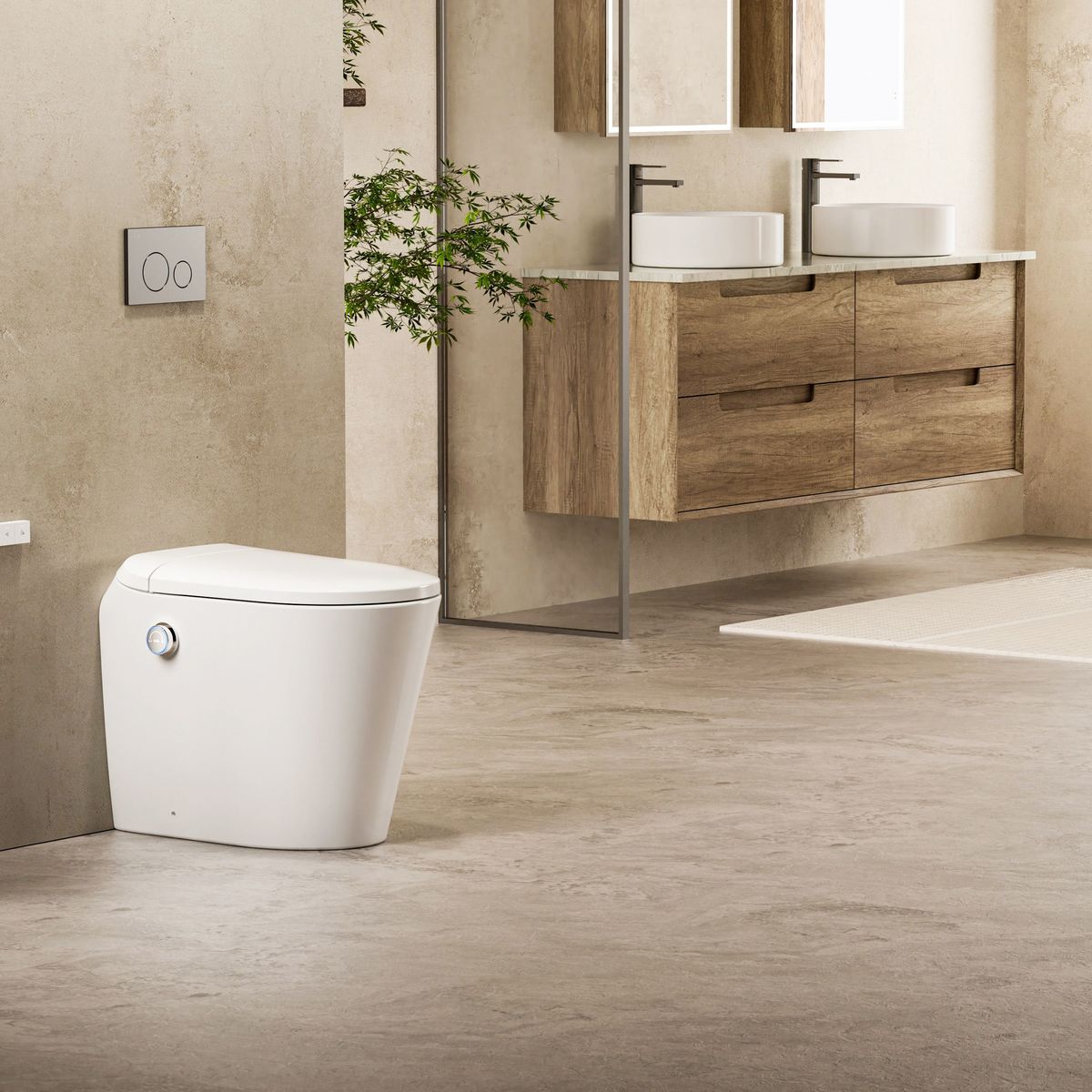 Autolux Inwall Cistern Floor Pan Smart Toilet With Brushed Gold Flush Plate