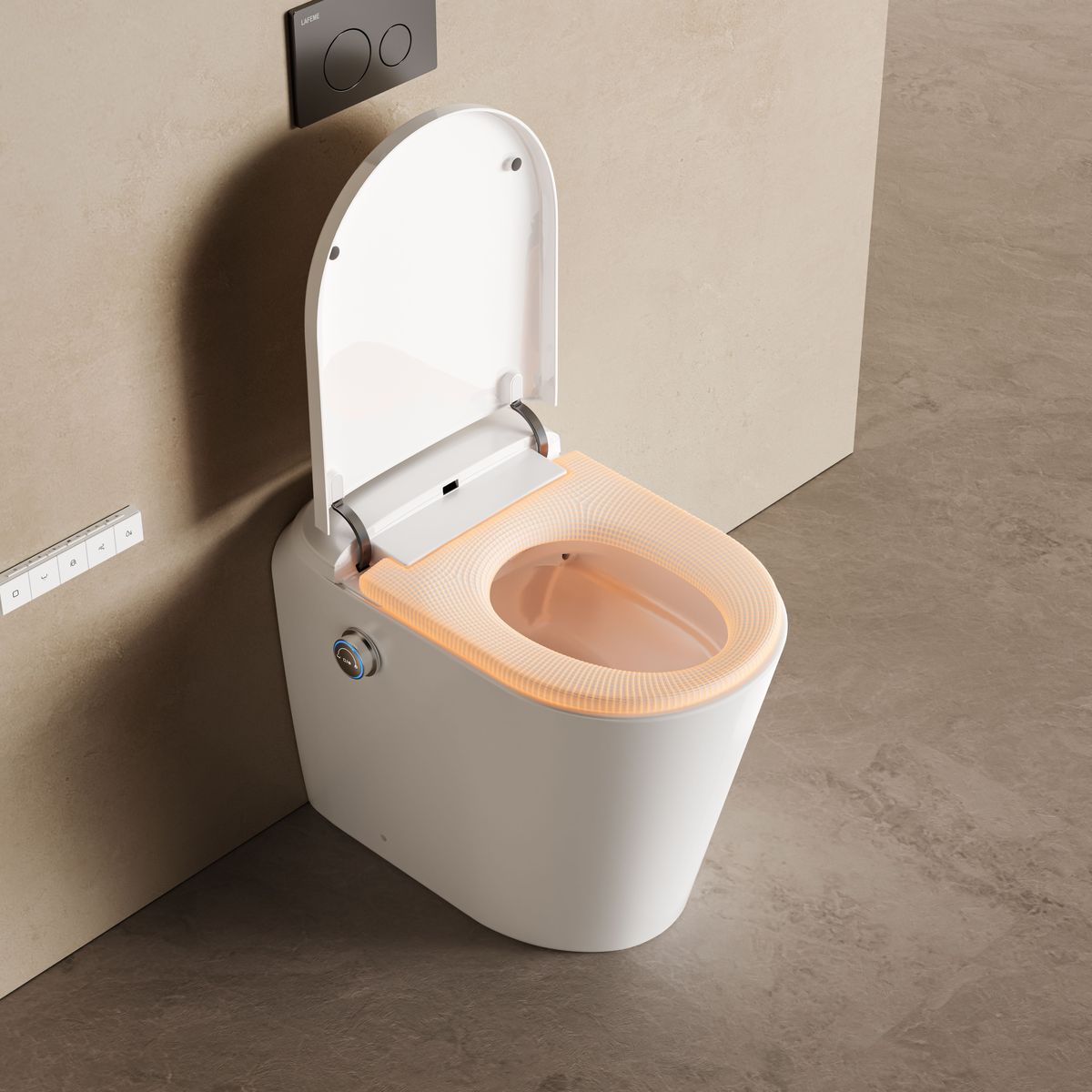 Autolux Inwall Cistern Floor Pan Smart Toilet With Brushed Bronze Flush Plate