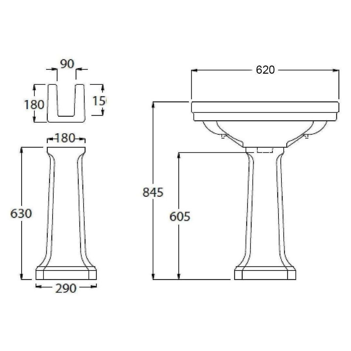 Stafford 62X50 Basin & Pedestal - 3 Taphole