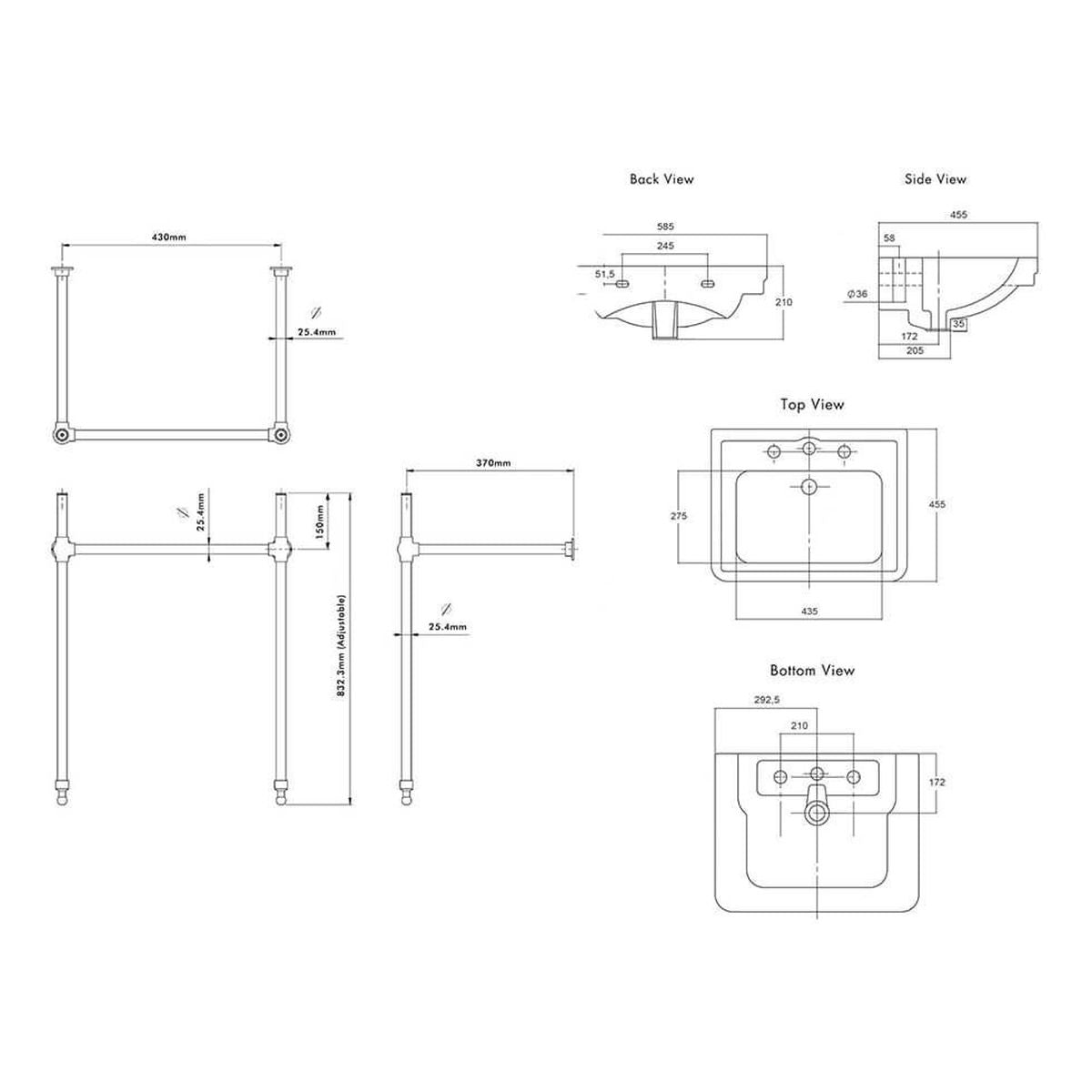 Stafford 58 x 45 Nuovo Basin Stand - Brushed Brass, 3 Taphole