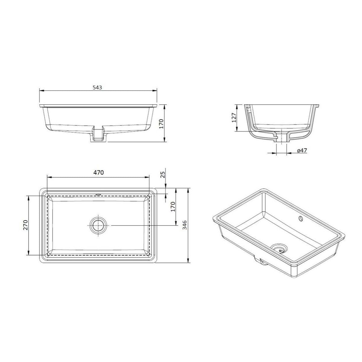 Standard Agres 53 x 34 Under Counter Ceramic Wash Basin - Matte Black