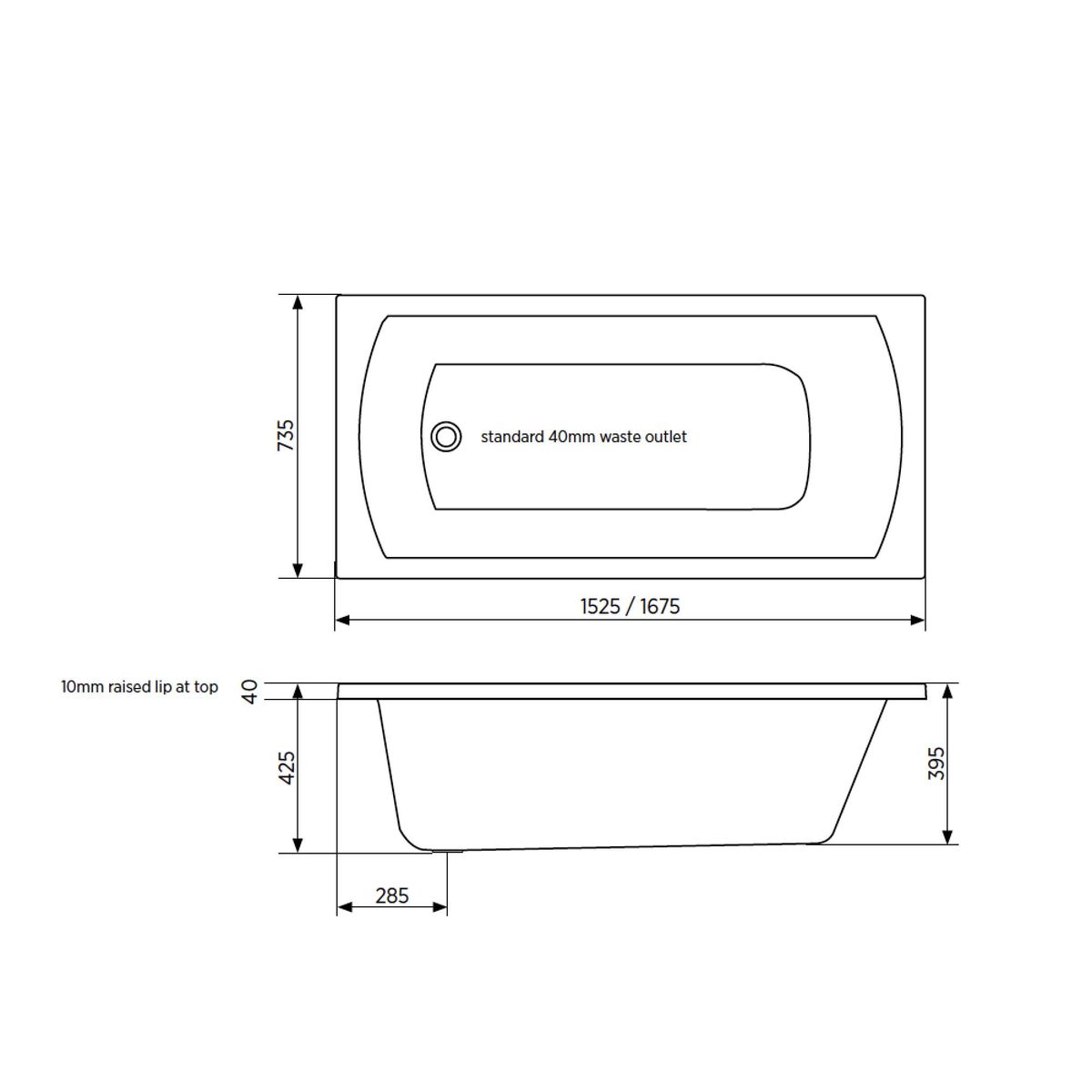 Seima Syros 103 1525mm Inset Bath With Overflow Basic and Plug+Waste