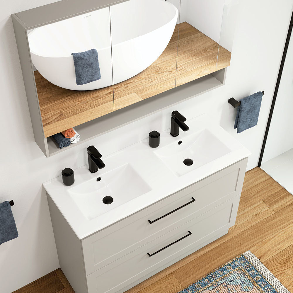 Dolce Full Depth Double Bowl Ceramic Basin-Top 1200 - 3 Tap Holes