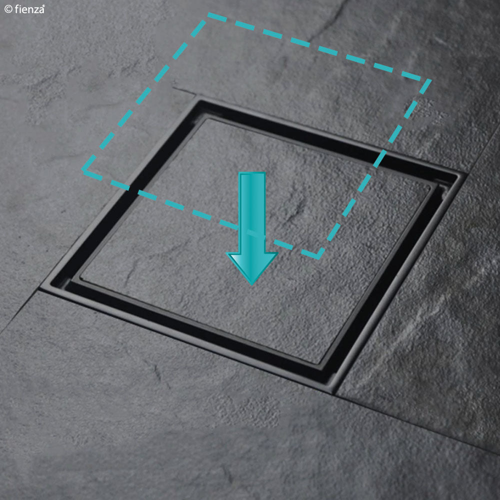 Square Tile Bed Floor Waste, 75mm Outlet, Matte Black