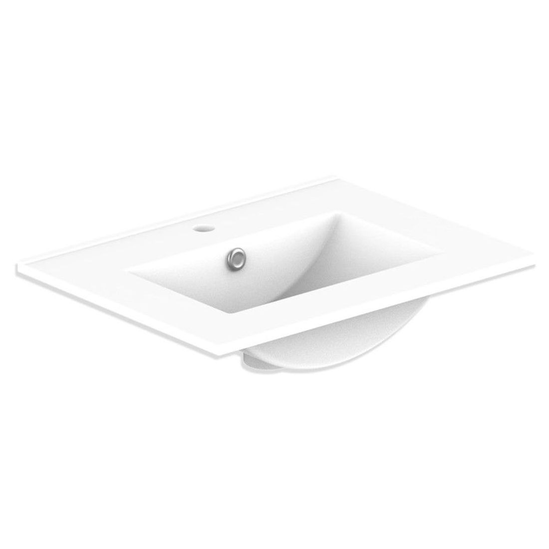 Glacier Ceramic Moulded Top 600mm Centre Bowl 1 Tap Hole in Gloss White