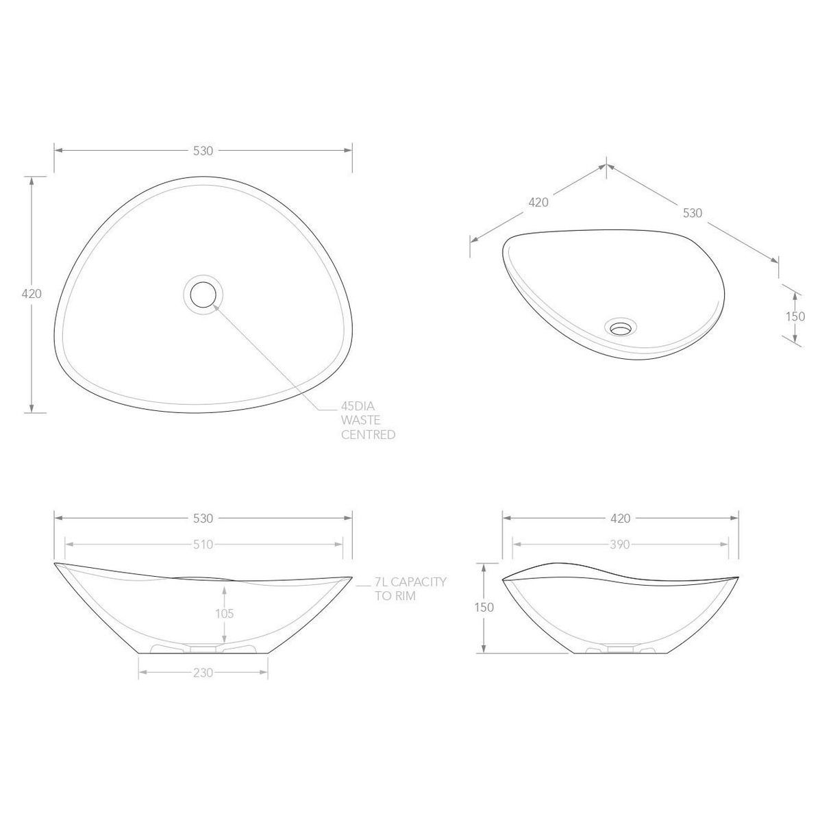 Fiore Above Counter Basin in Matte White