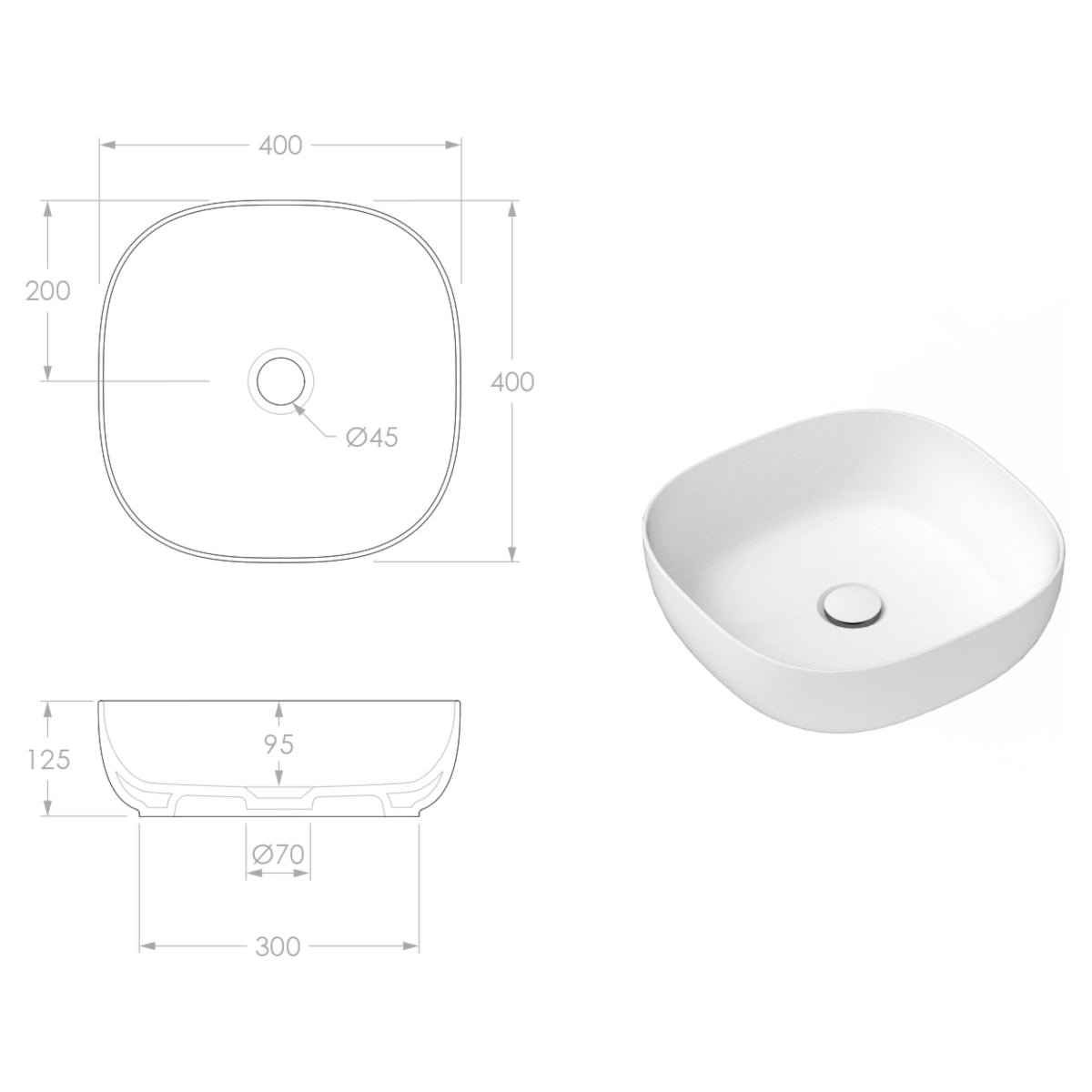 Glam Square Above Counter Basin in Gloss White