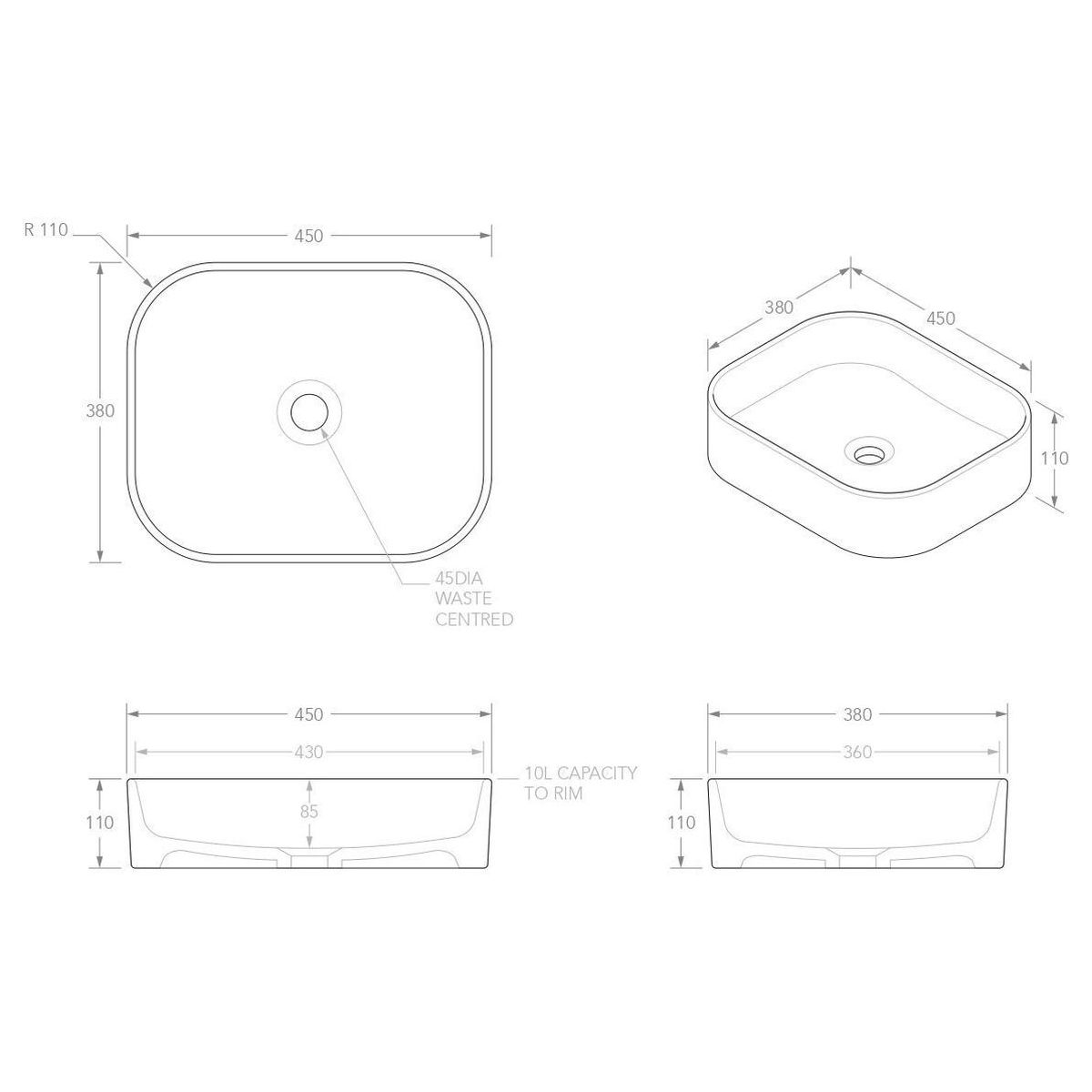 Louie Above Counter Basin, Matte White