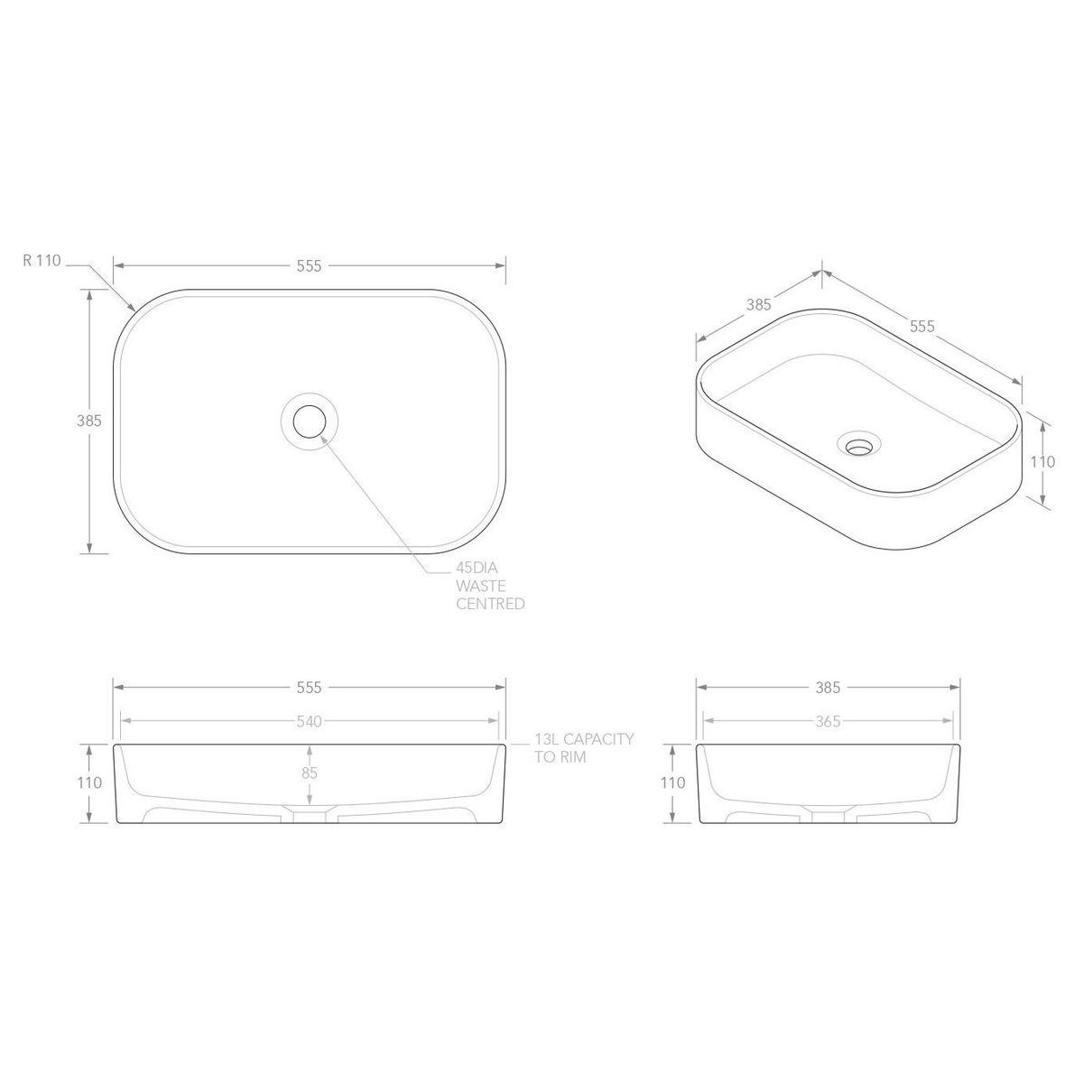 Max Above Counter Basin in Gloss White