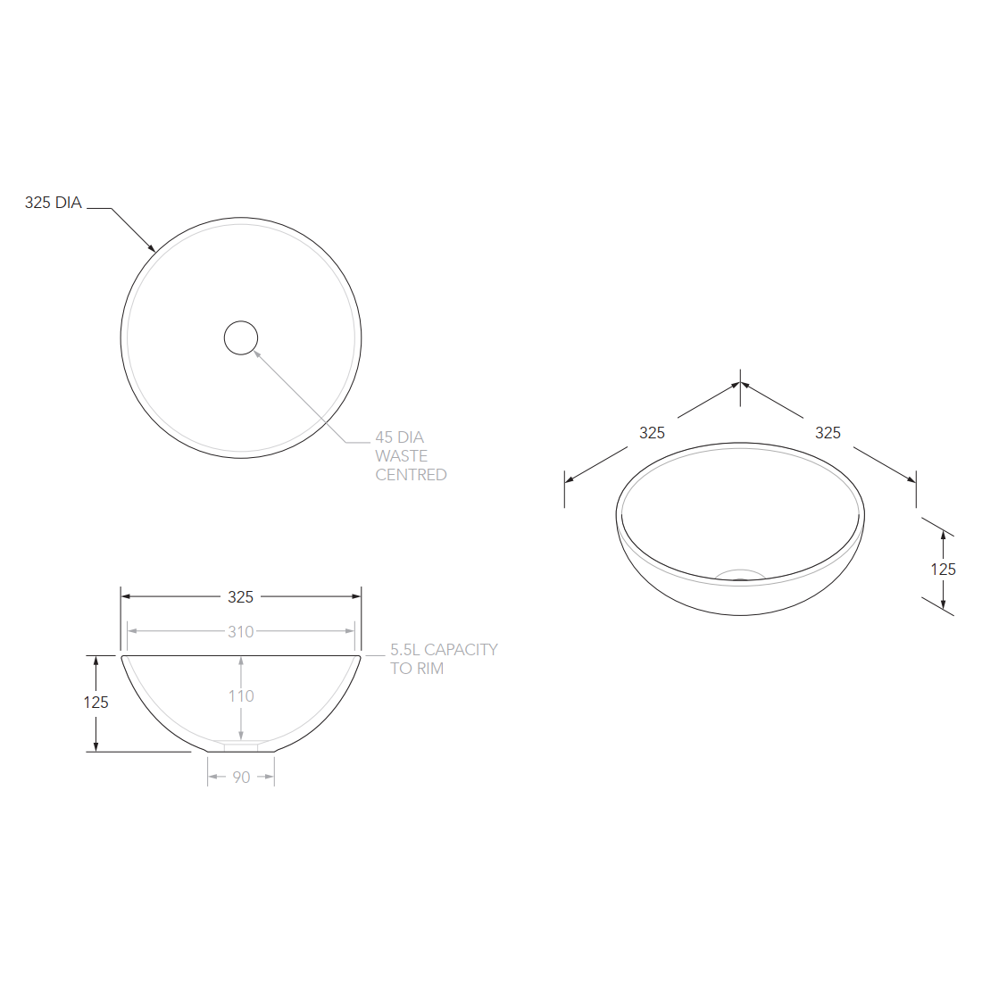 Pluto Above Counter Ceramic Basin - Gloss White