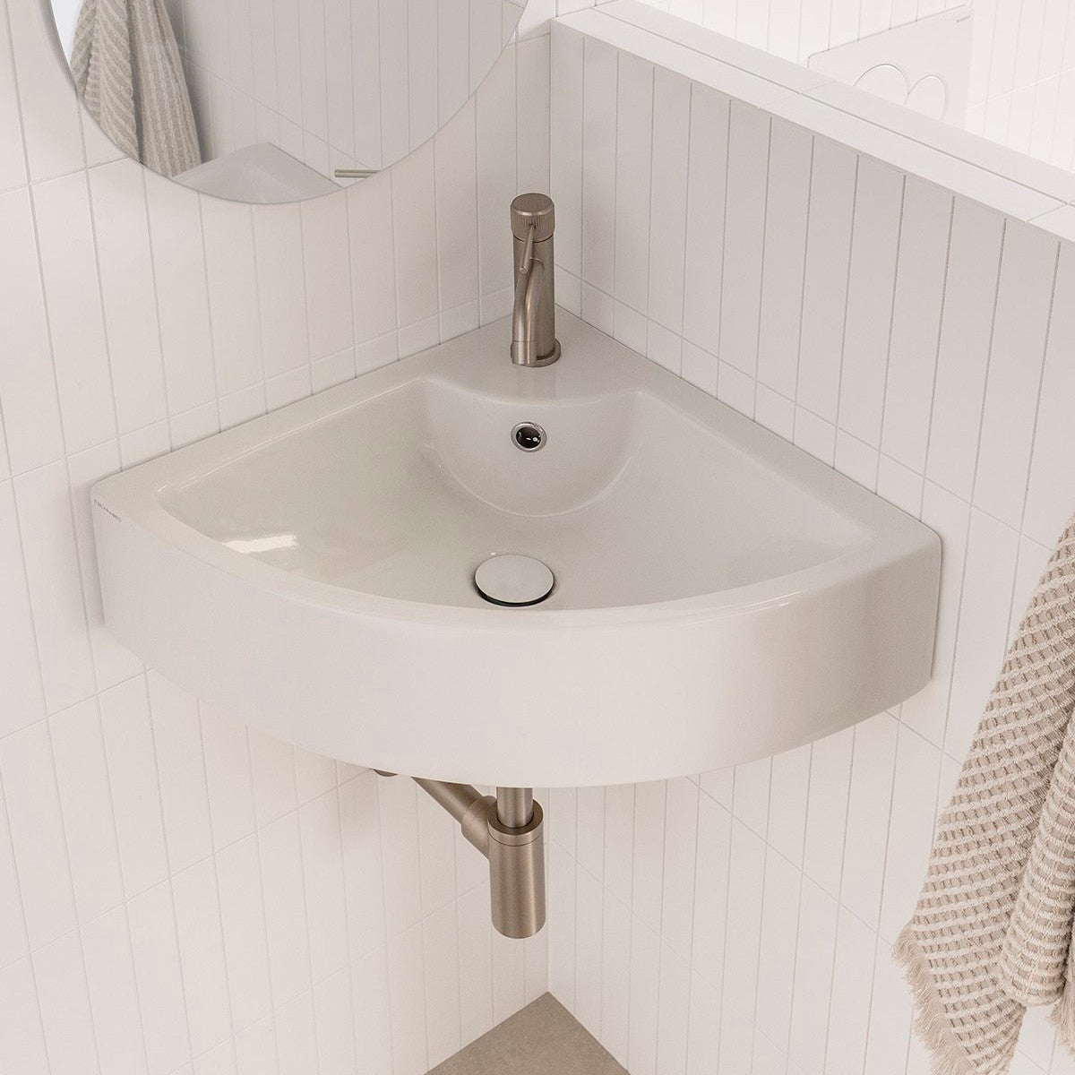 Square Corner Wall Hung Basin in Gloss White