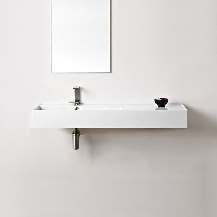 Teorema 1200 Wall Hung Basin Left Offset in Gloss White