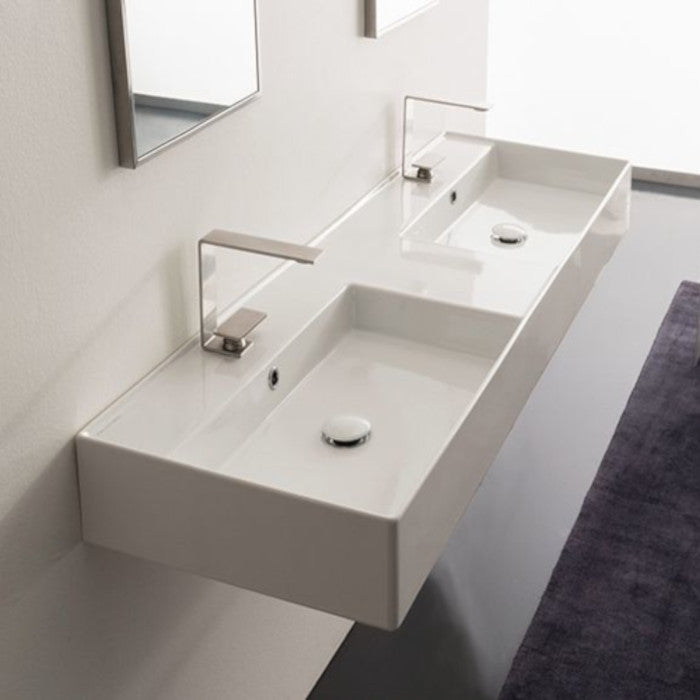 Teorema 1400 Wall Hung Basin Double in Gloss White