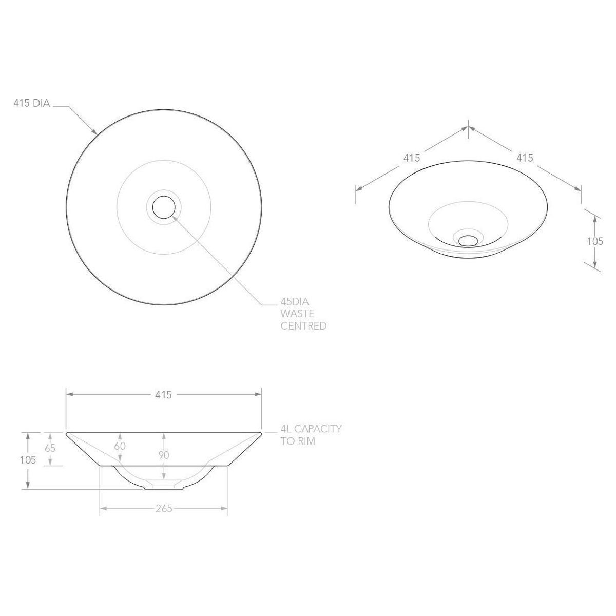 Venus Semi-Inset Basin in Matte Black