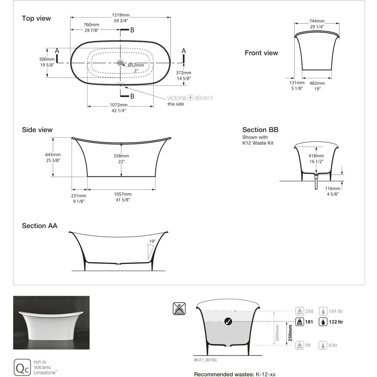 Victoria + Albert Toulouse 1500 Bath, Matte White