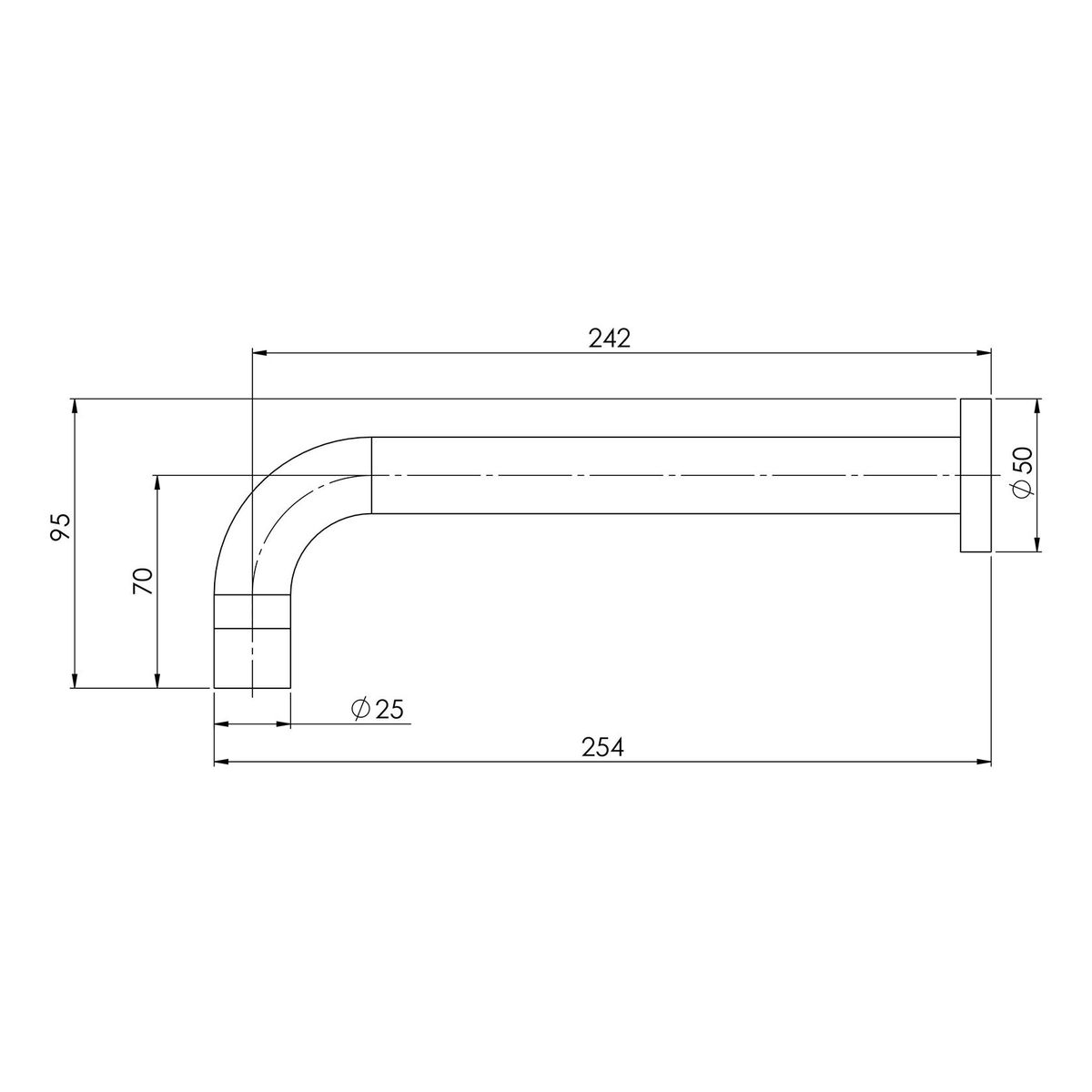 Vivid Wall Bath Outlet 250mm Curved
