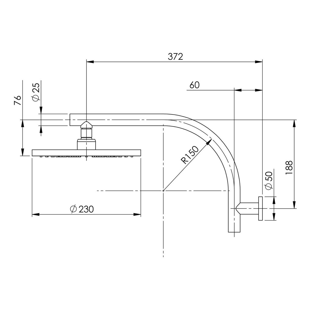 Vivid High-Rise Shower Arm & 230mm Round Rose