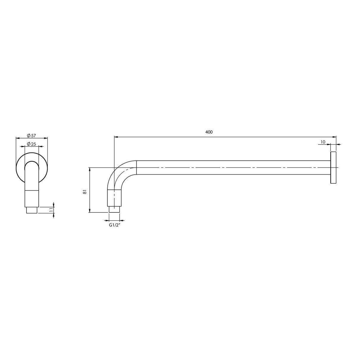 Vivid Shower Arm 400mm Round - Chrome