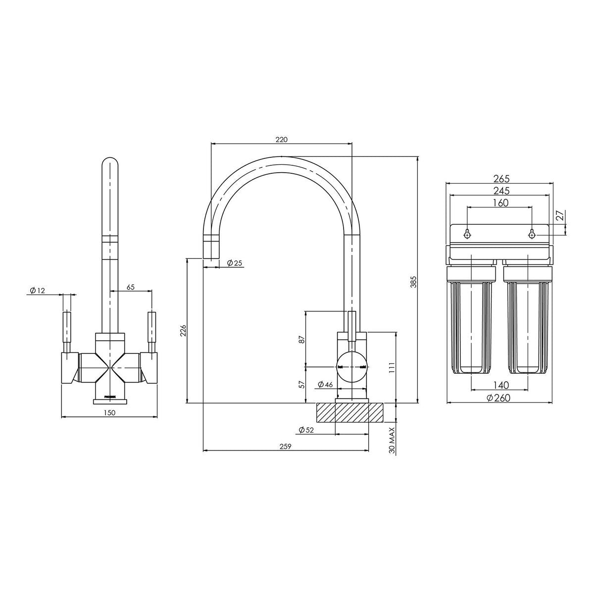 Vivid Filtered Sink Mixer 220mm Gooseneck with Filters