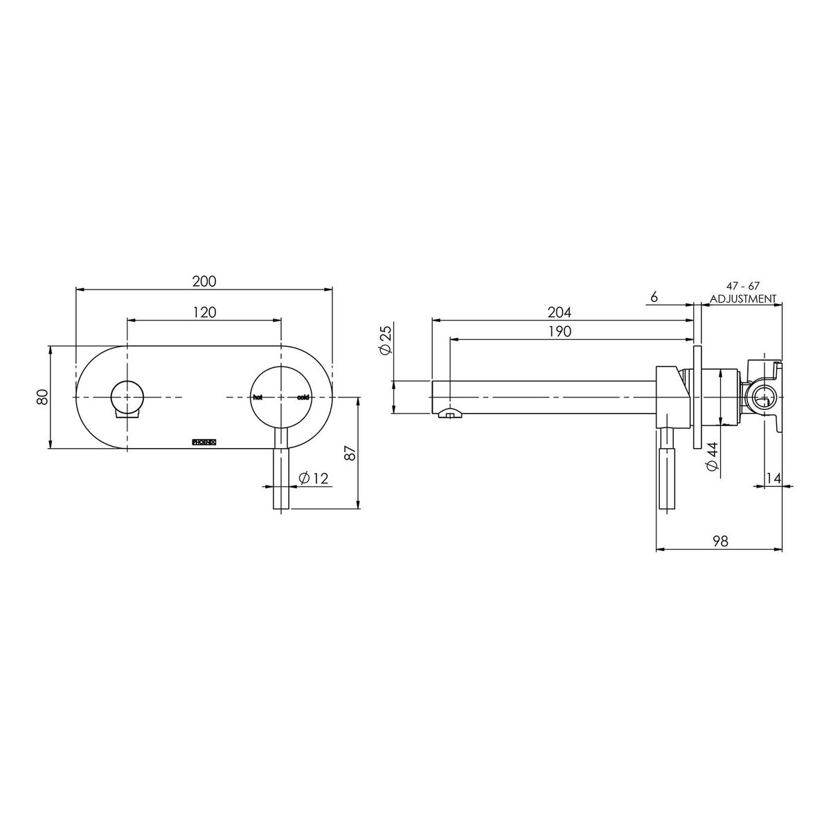 Vivid Wall Basin Mixer Set 200mm