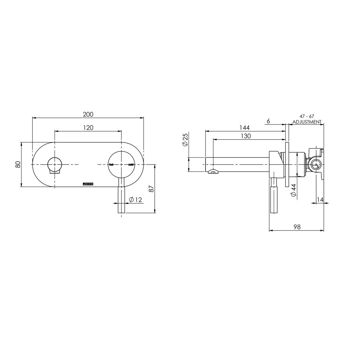 Vivid Wall Bath Mixer Set 150mm