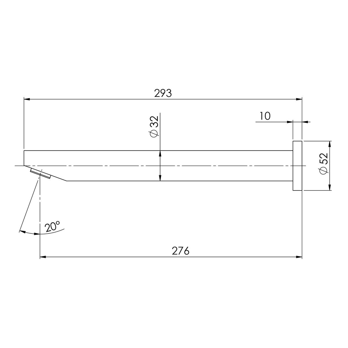 Vivid Wall Bath Outlet 32 x 300mm Angled - Chrome