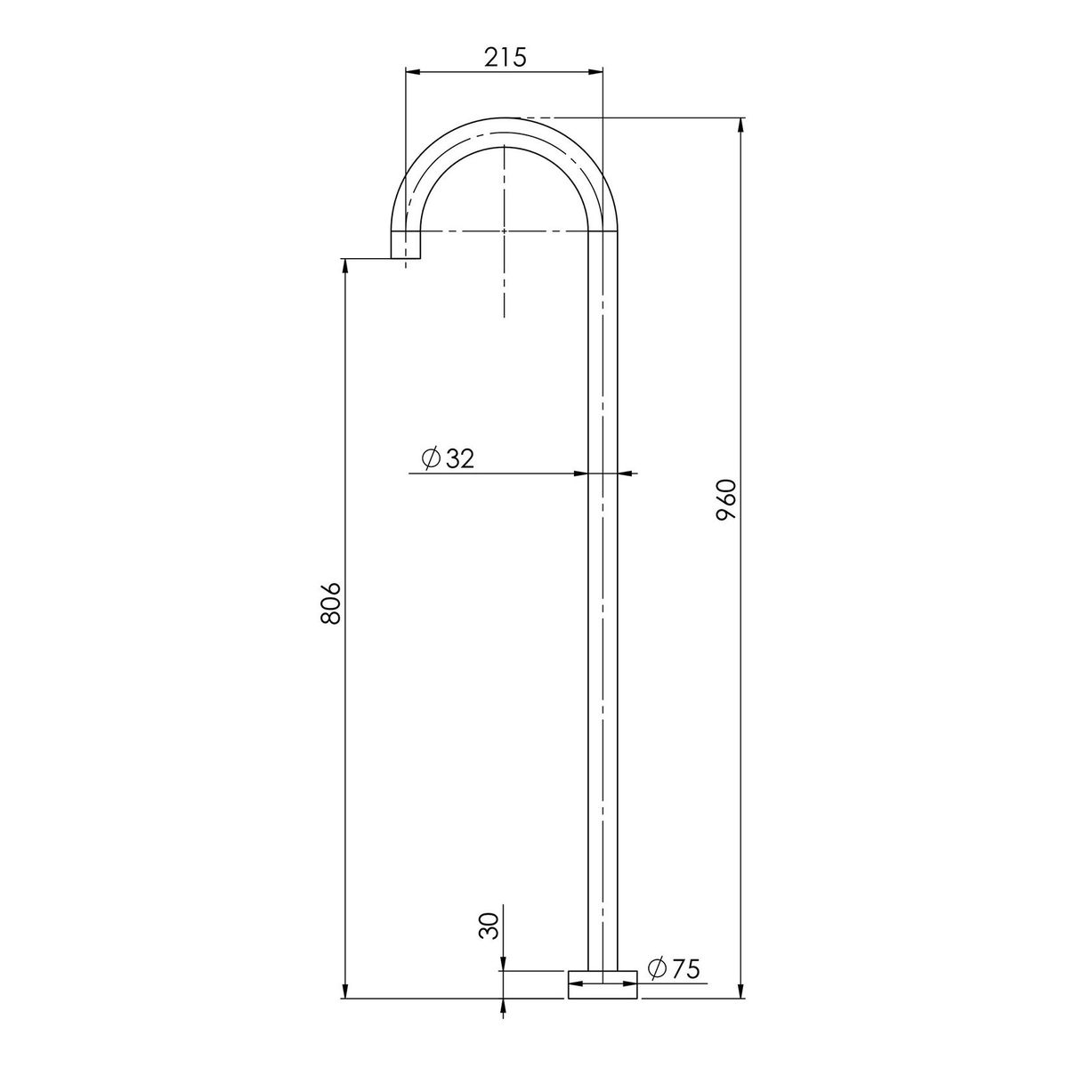 Vivid Floor Mounted Bath Outlet 940mm - Brushed Nickel