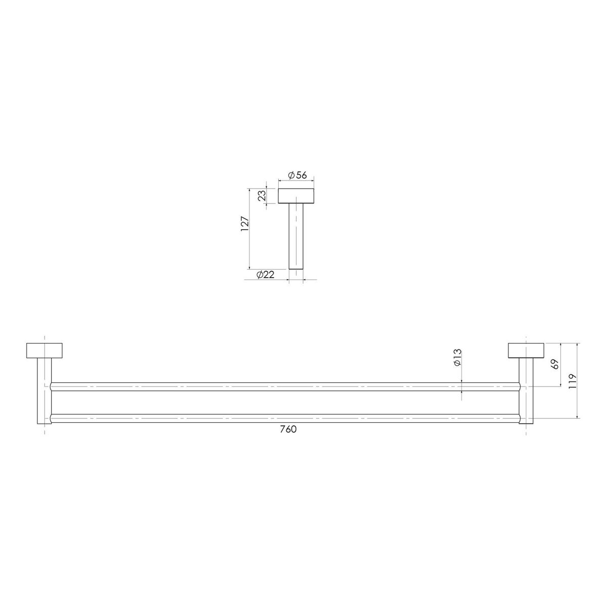 Vivid Double Towel Rail 760mm