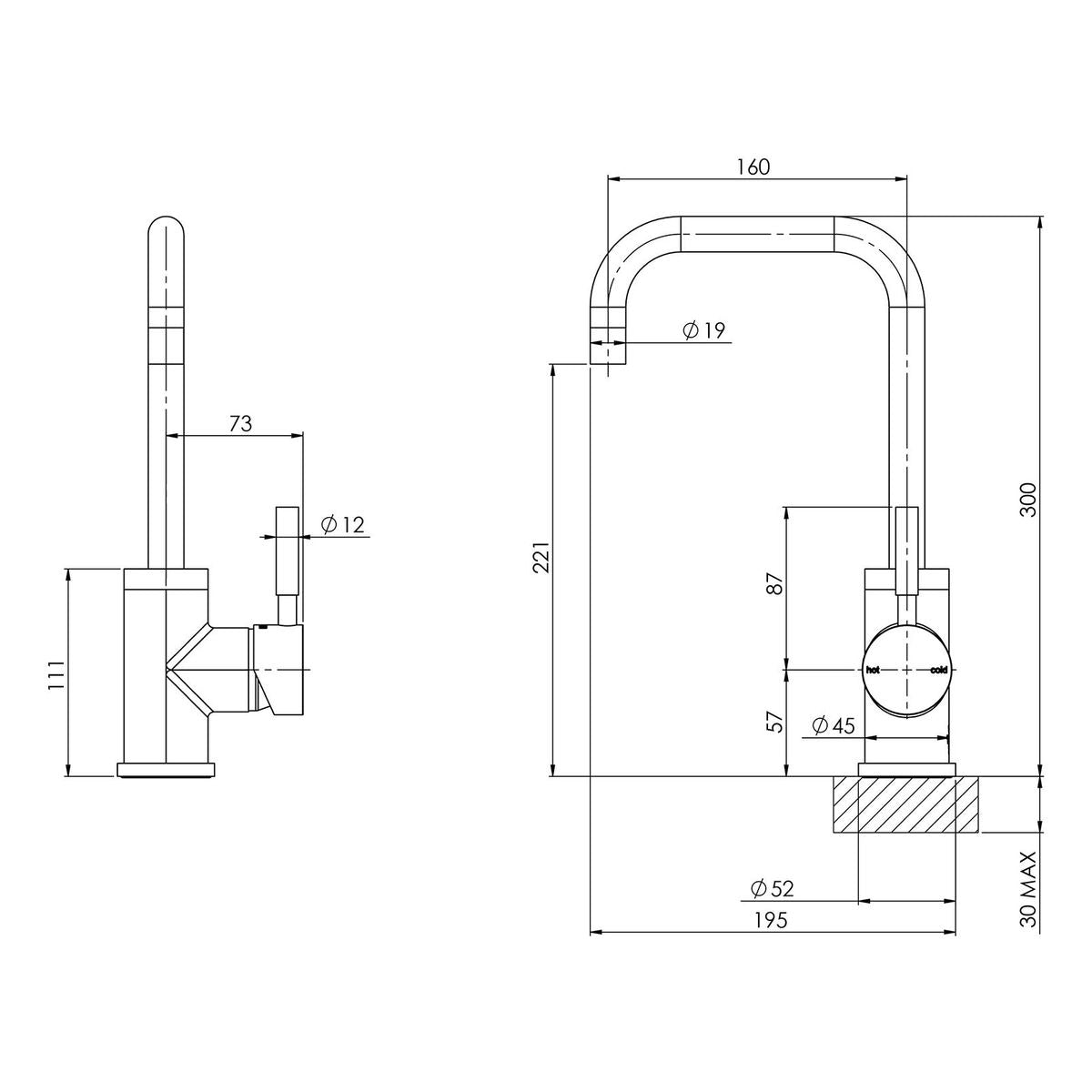 Vivid Sink Mixer 160mm Squareline